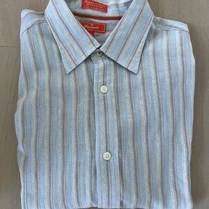 Faconnable Jeans Mens Cotton Short Sleeve Striped Button Down Sport Shirt